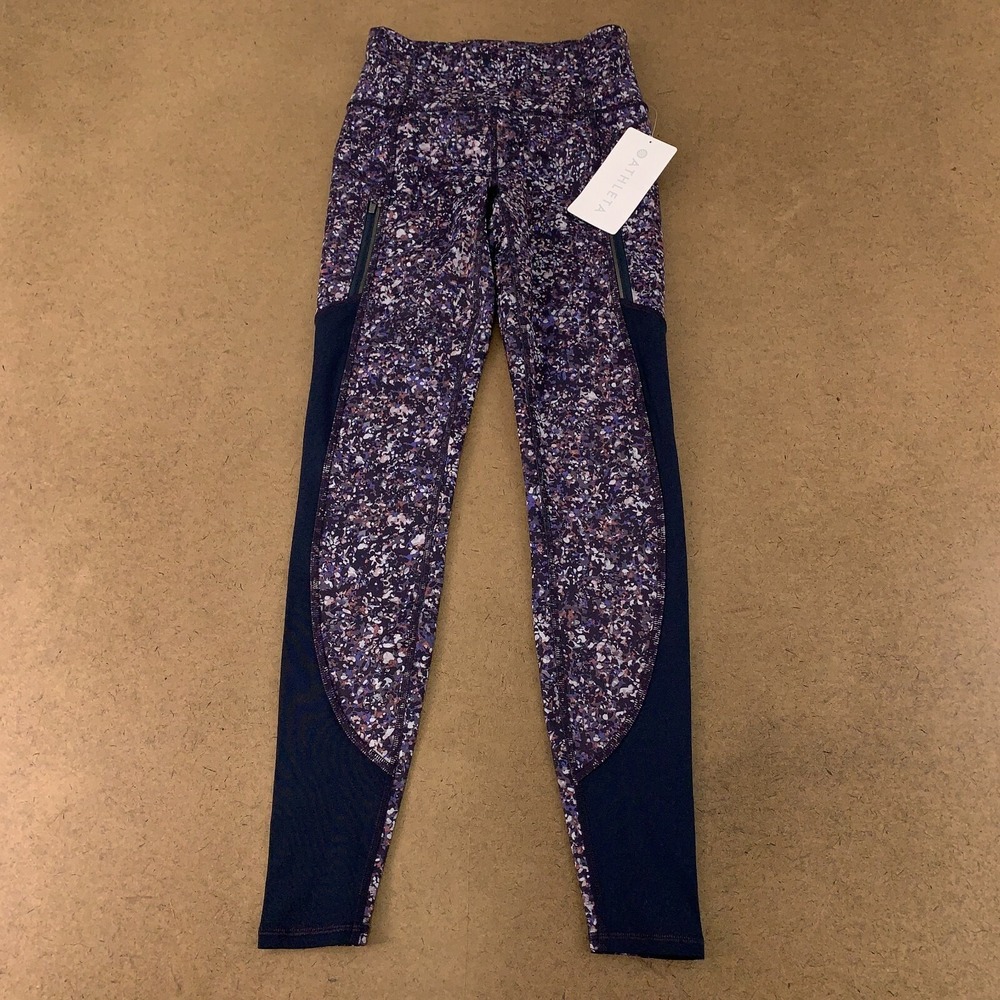 Athleta Women's Size XXS Sandstone Navy Multi Rainier Printed Mesh Tight NWT‎